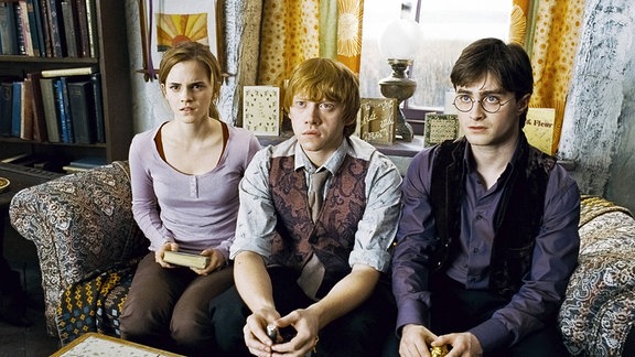 Harry, Hermine und Ron gucken nicht begeistert.